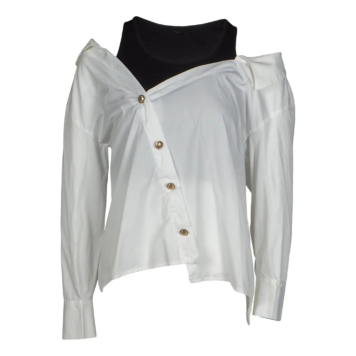 MAJE white poplin top with black tank and buttons