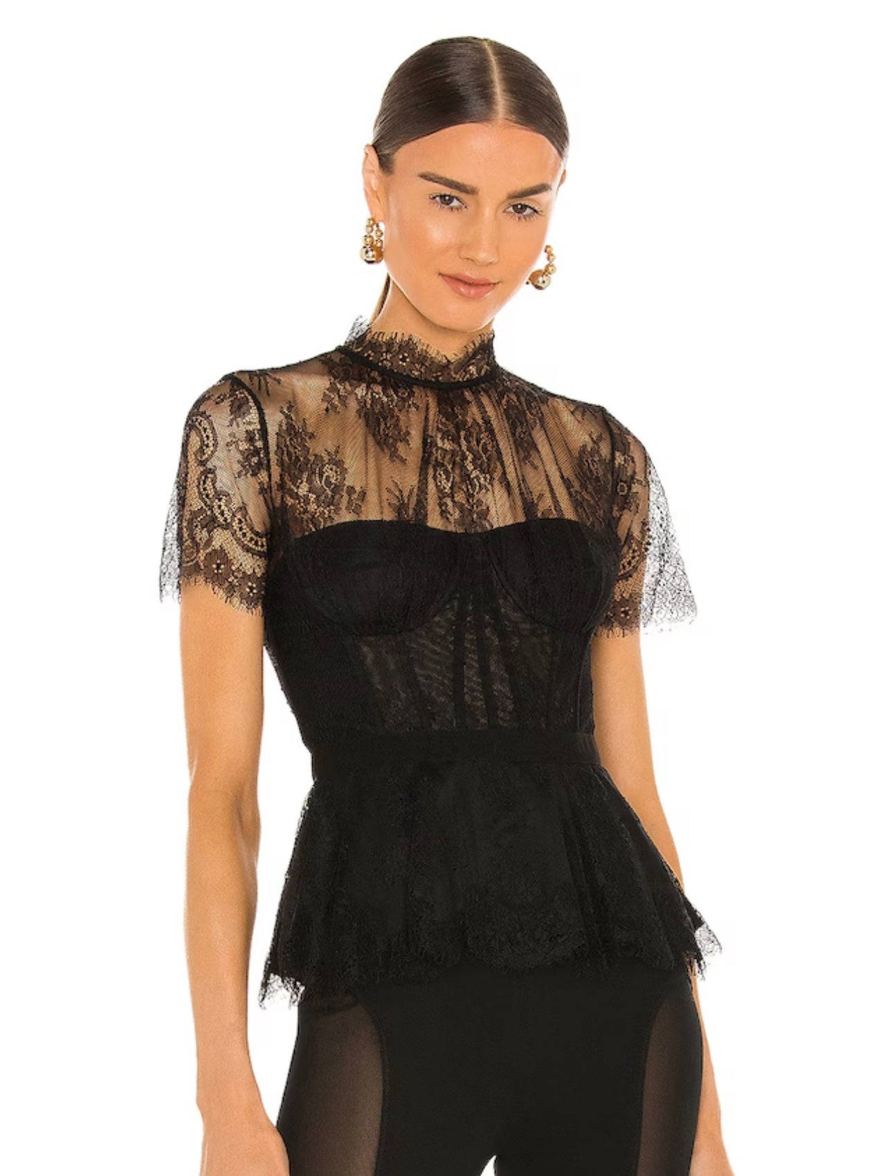 SIMKHAI - Kehlani Lace Bustier Top in Black