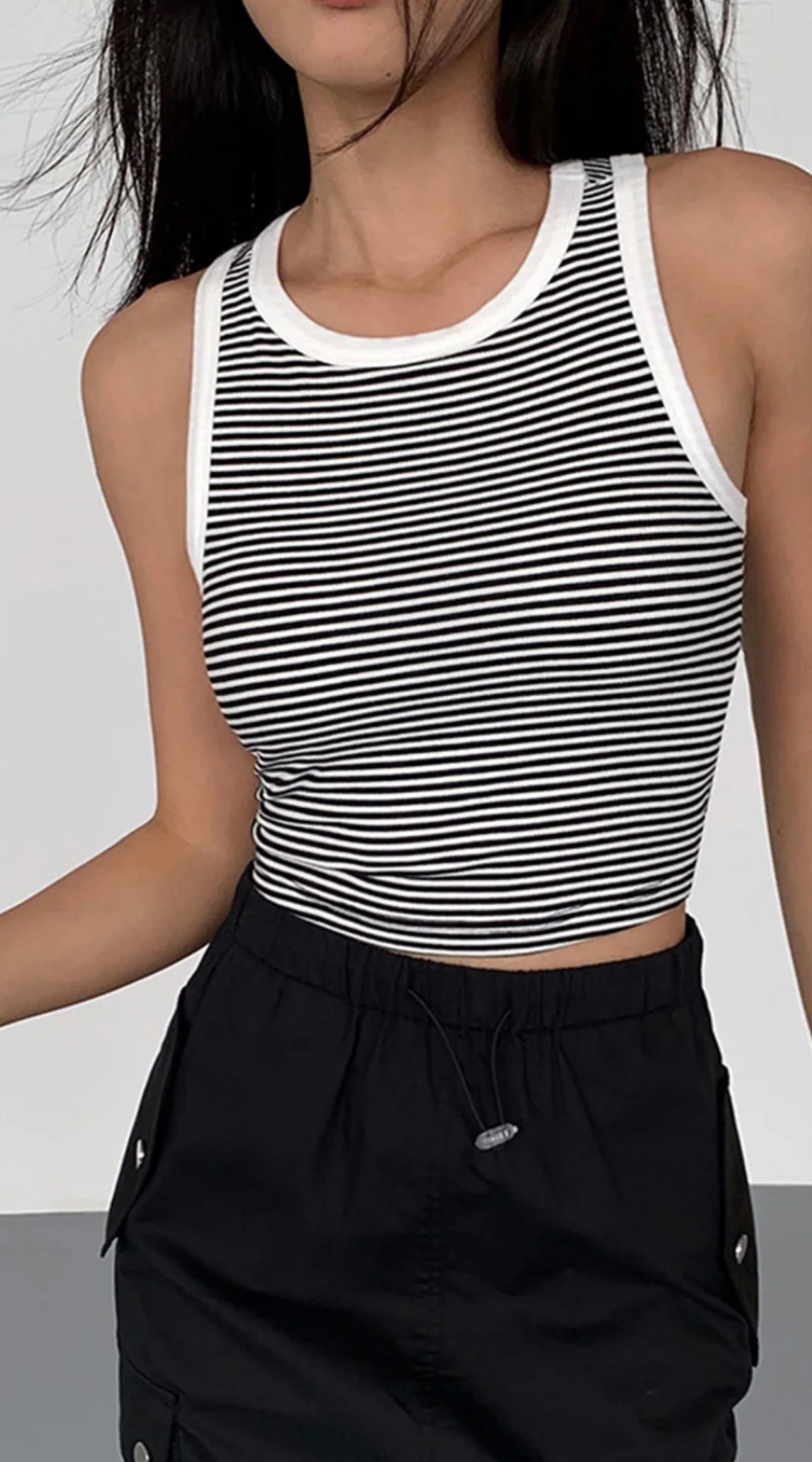 COMMENSE - Striped Crew Neck Tank Top