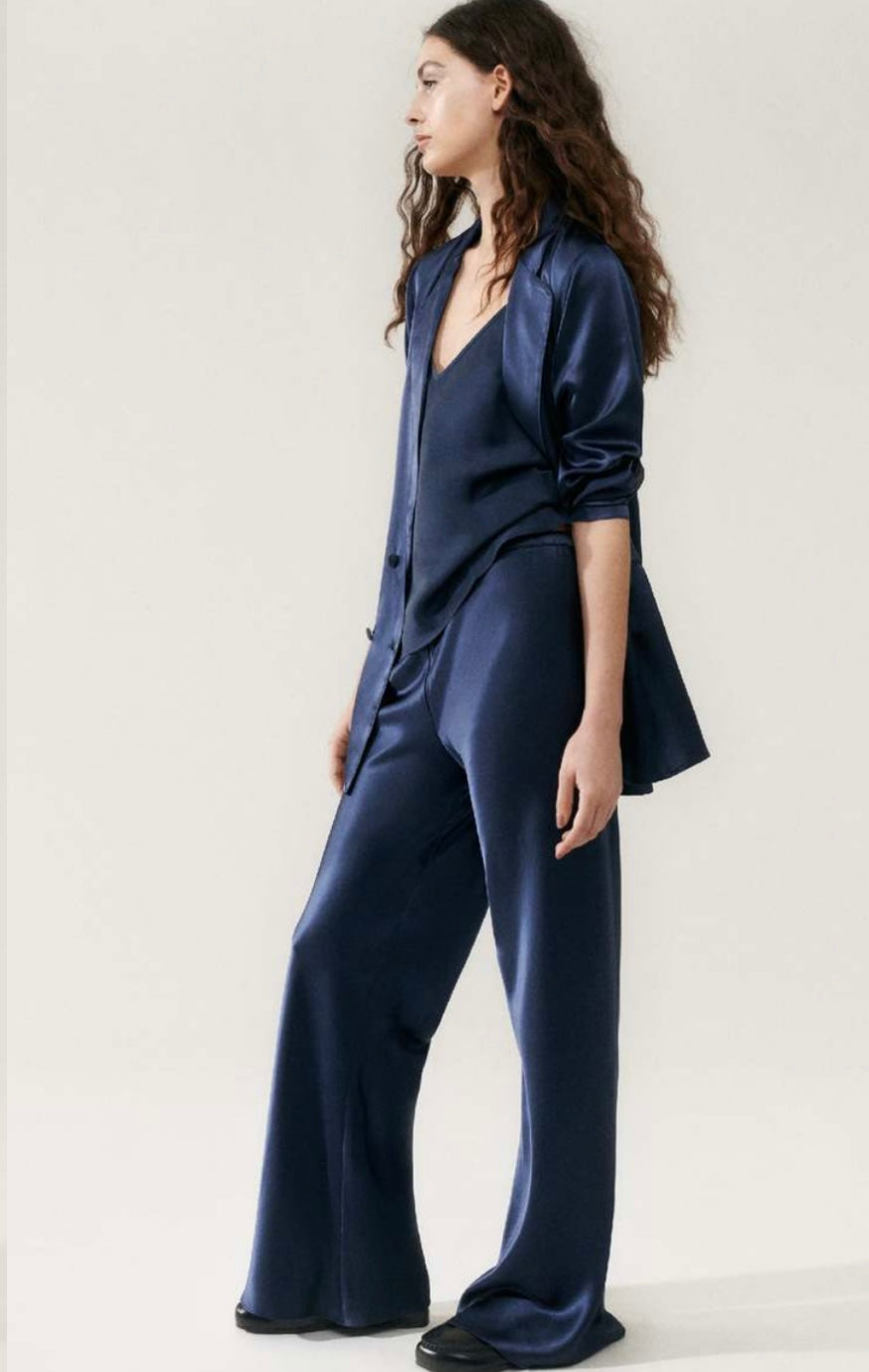 SILK LAUNDRY navy silk pants