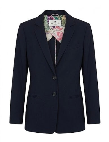ETRO navy wool blend blazer, floral lining