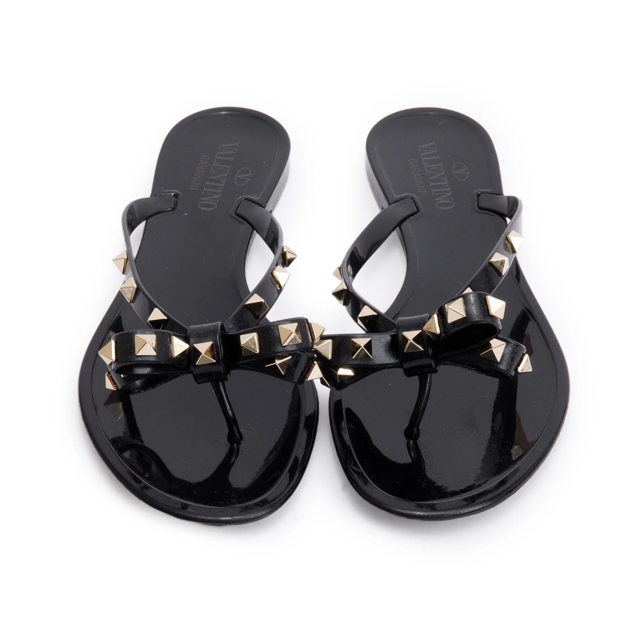 Valentino Garavi Black Rockstud with Bow Jelly Flip Flops