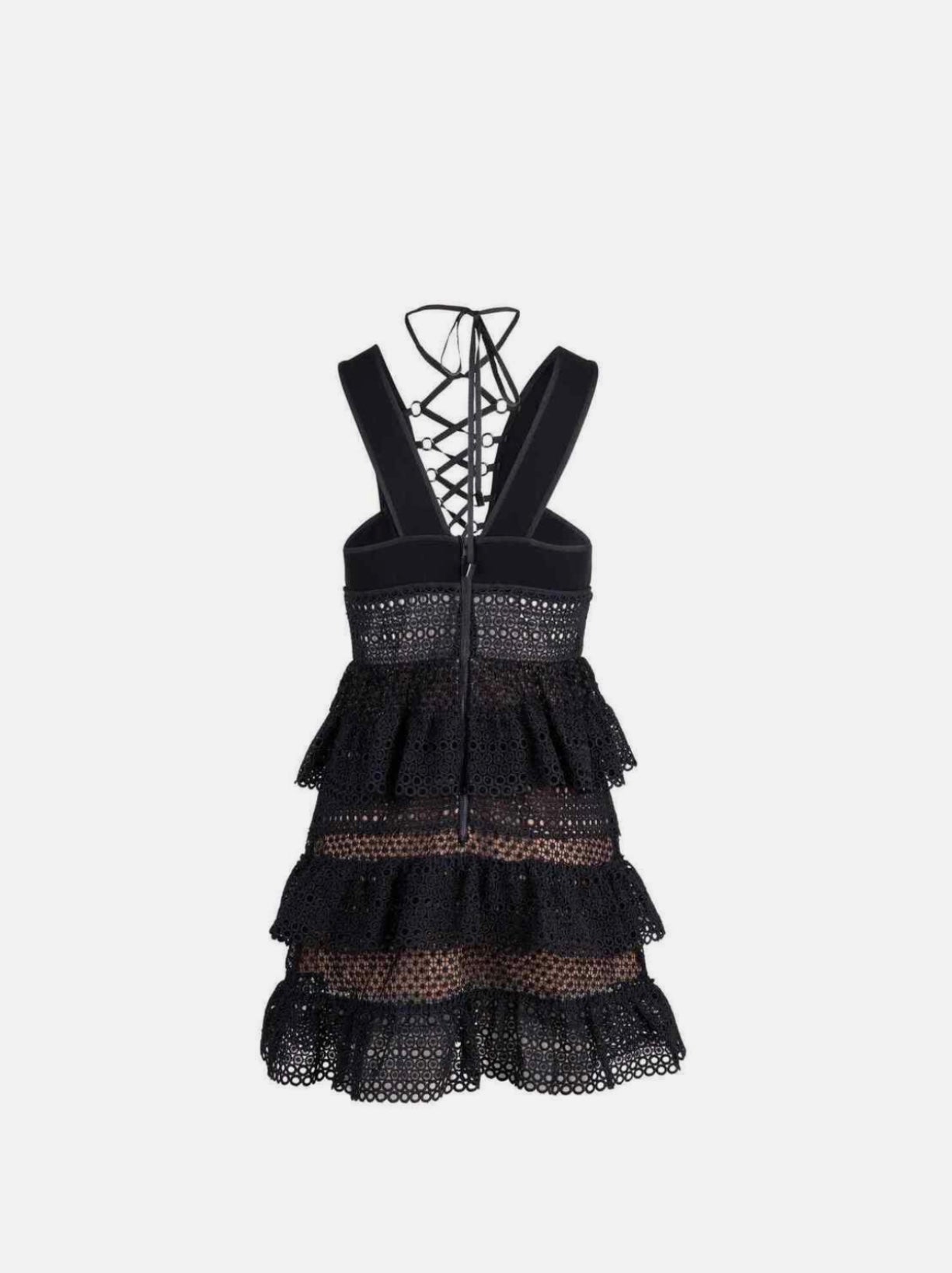 Self-Portrait Lace Up Tiered Black Dress