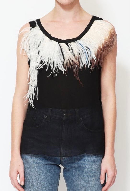 CELINE feather neck black tank top