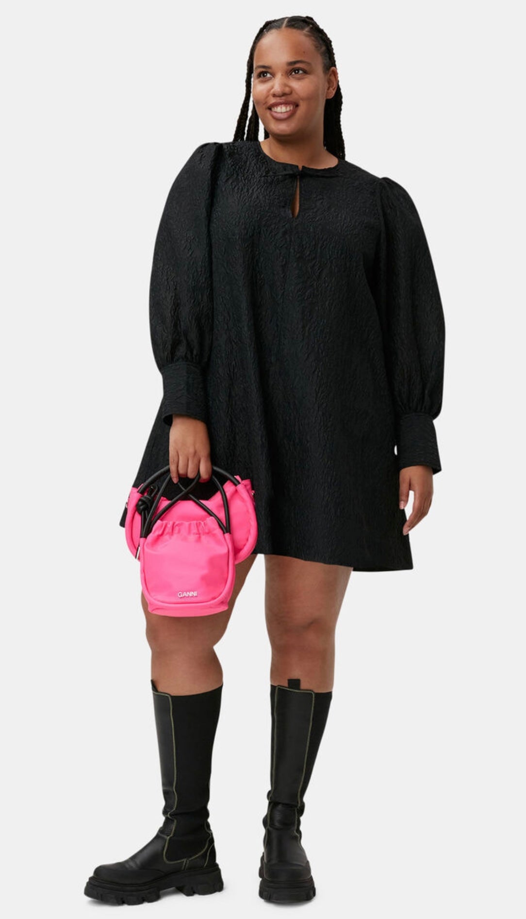 GANNI Black Jacquard Organza Mini Dress