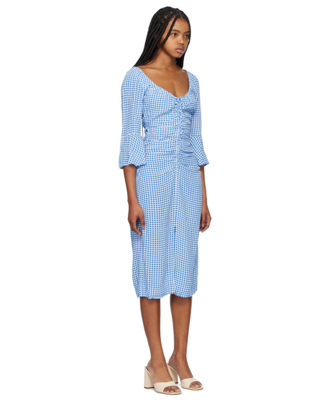 Ganni - Blue Gingham Midi Dress