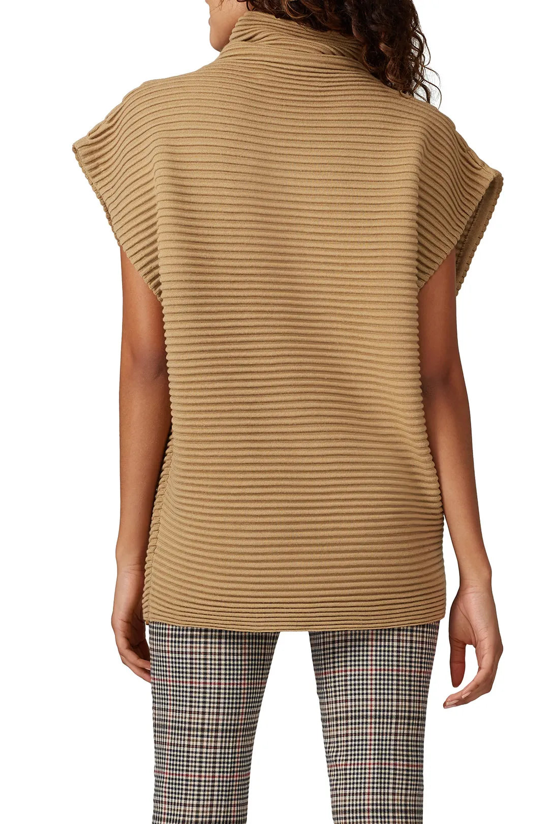 VICTORIA BECKHAM funnel neck camel short sleeve sweater vest