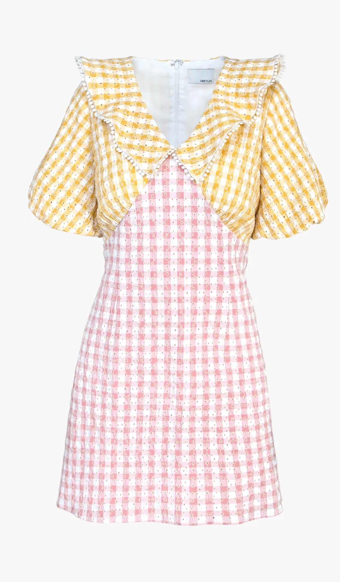 GREYLIN - Leia Eyelet Gingham Collared Dress