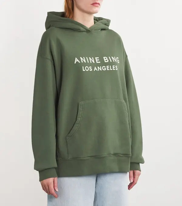 Anine Bing Sage Green Logo Hooded Sweatshirt
