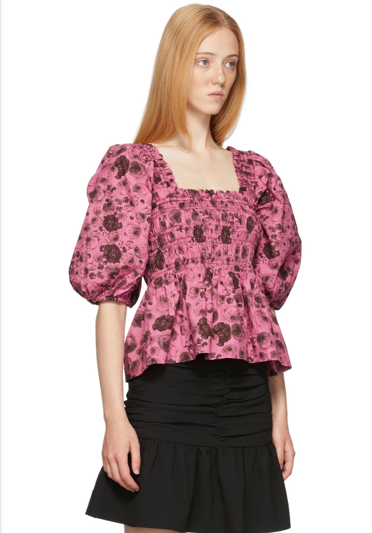 GANNI Pink Poplin Floral Blouse