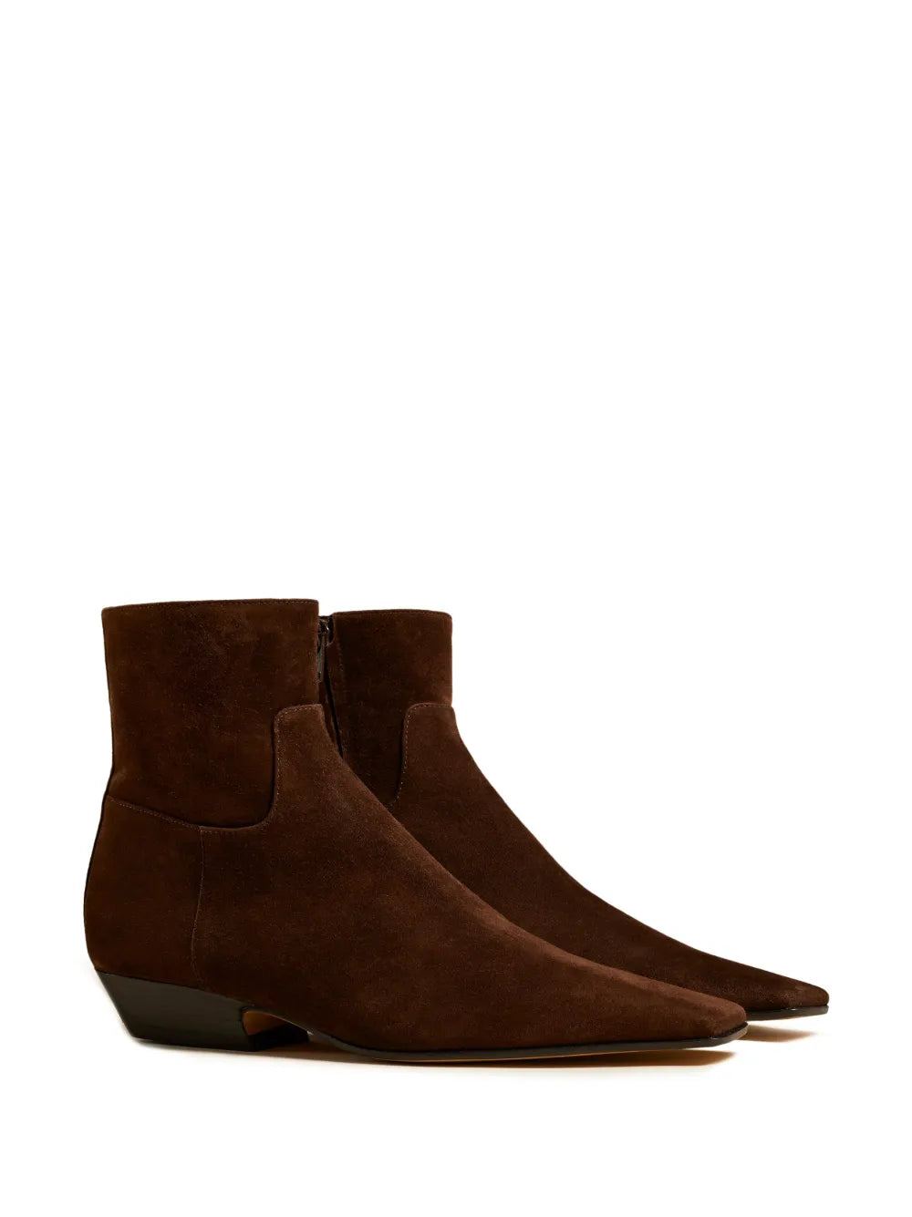 Khaite Brown Suede Square Toe Ankle Boots