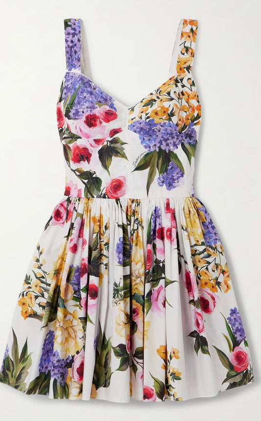 DOLCE&GABBANA
Pleated floral-print stretch cotton-poplin mini dress