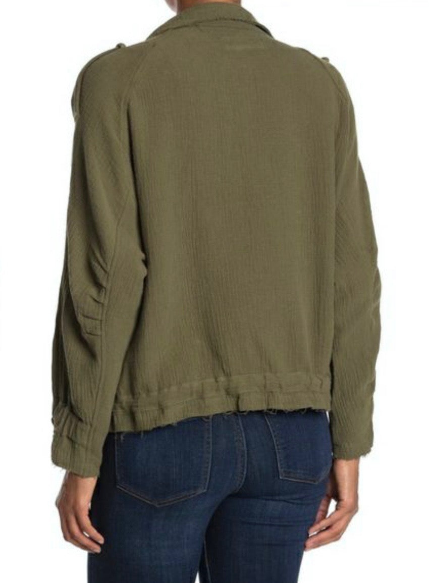 BANKNYC green gauze distressed zip jacket