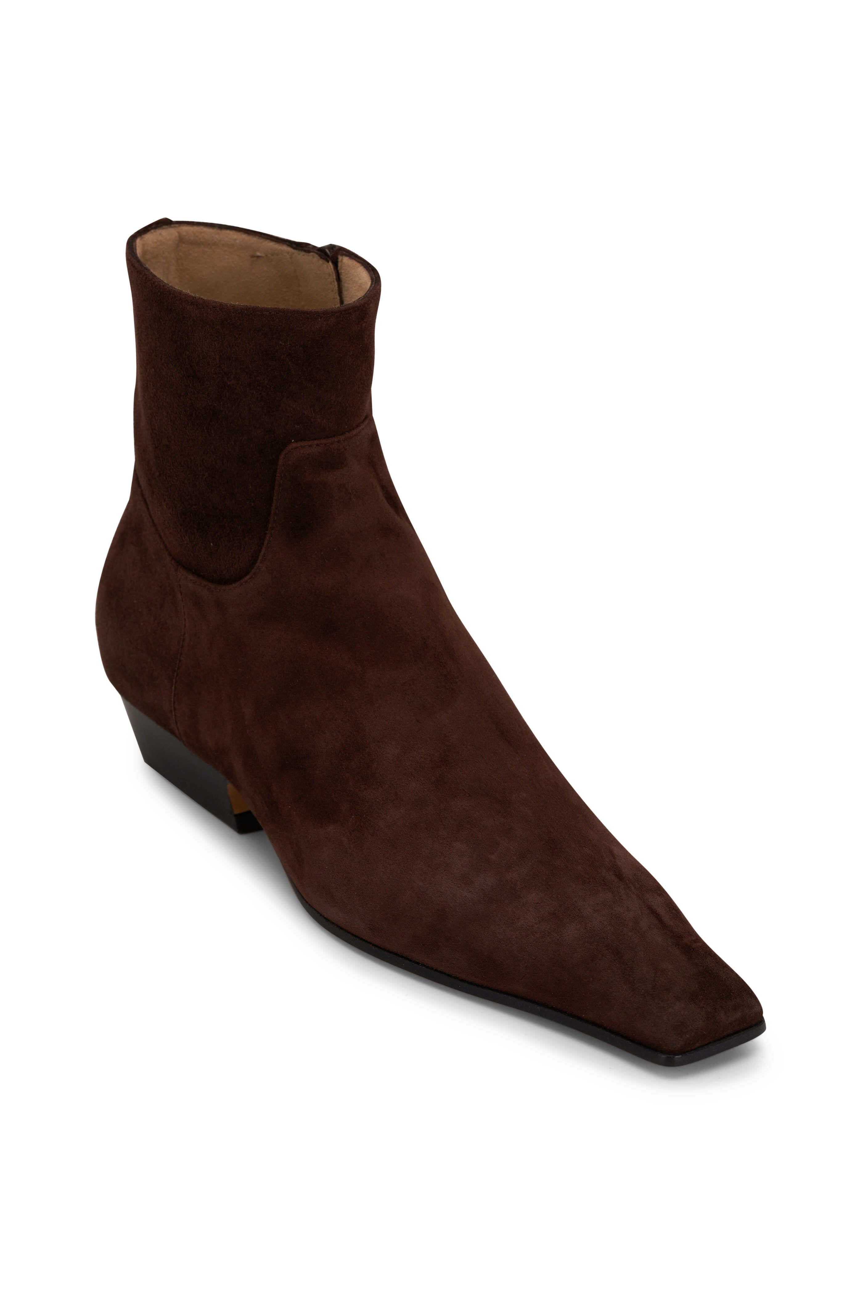 Khaite Brown Suede Square Toe Ankle Boots