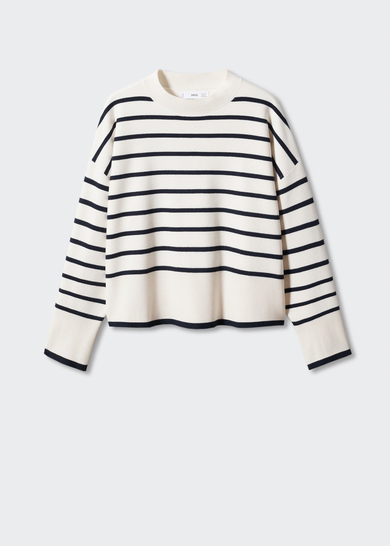 MANGO ivory/navy stripe crewneck sweater