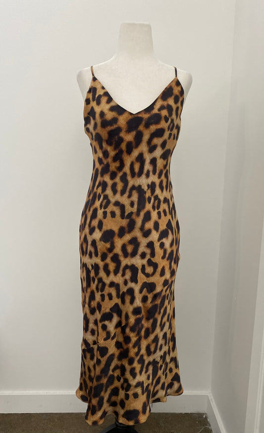 L’Agence Satin Leopard Slip Dress