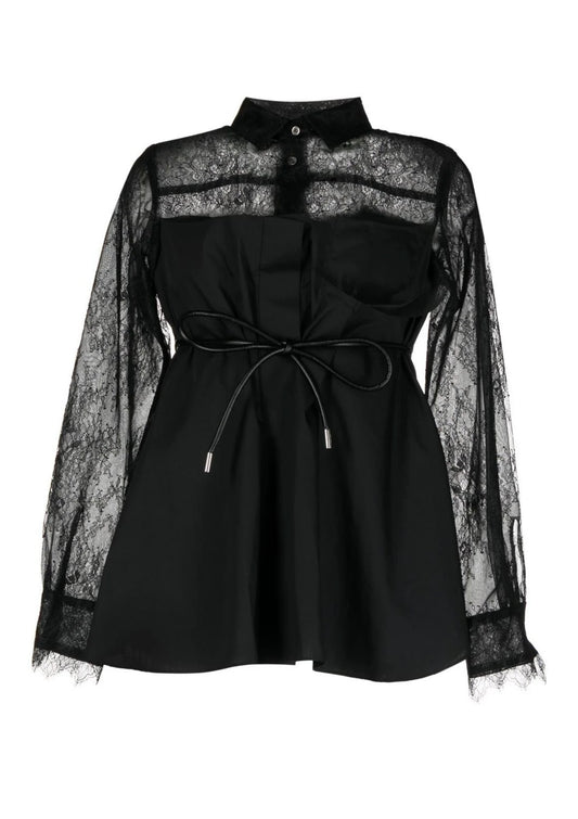 SACAI
lace-panelled tied-waist shirt