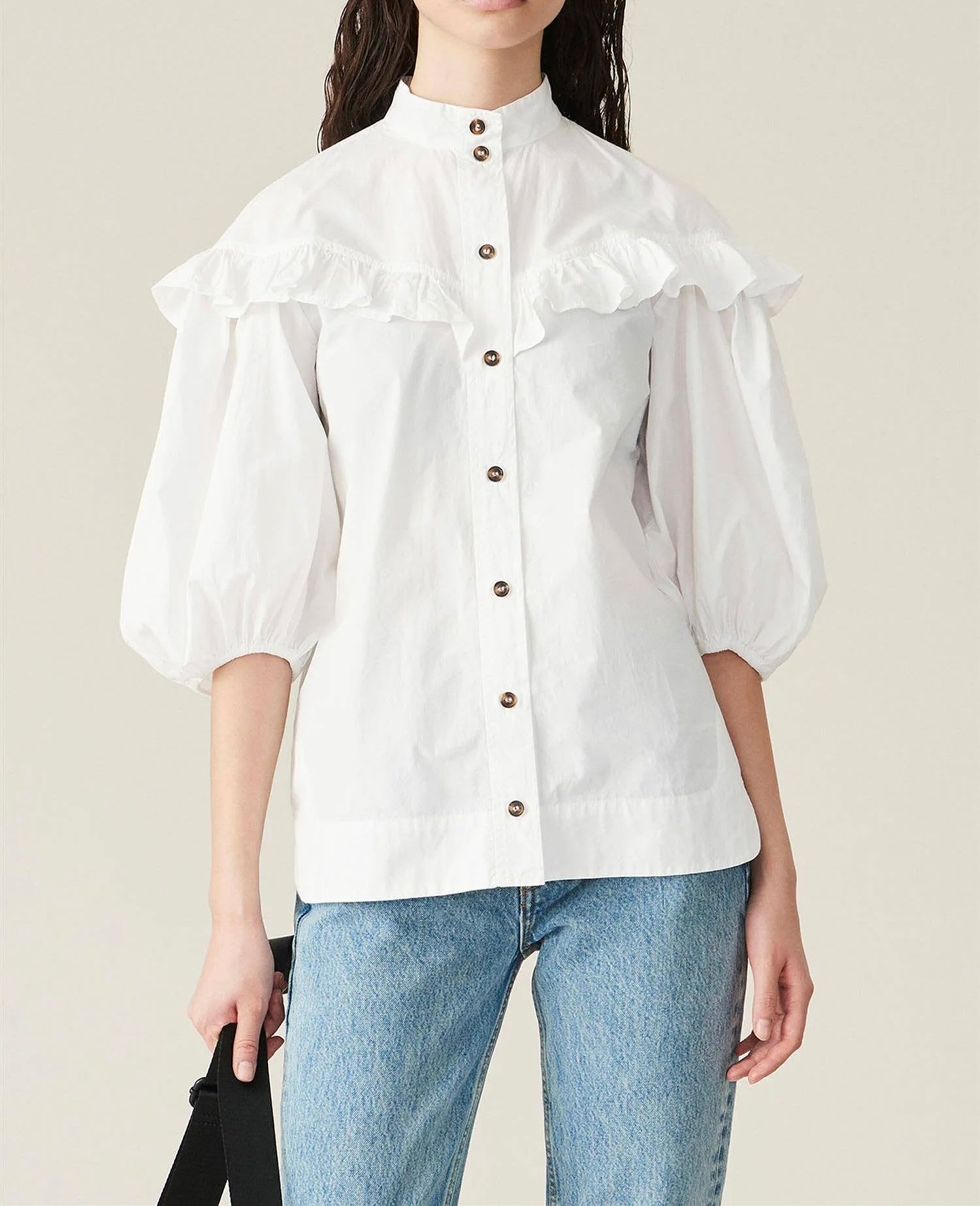 Ganni Poplin Puff Sleeve Blouse