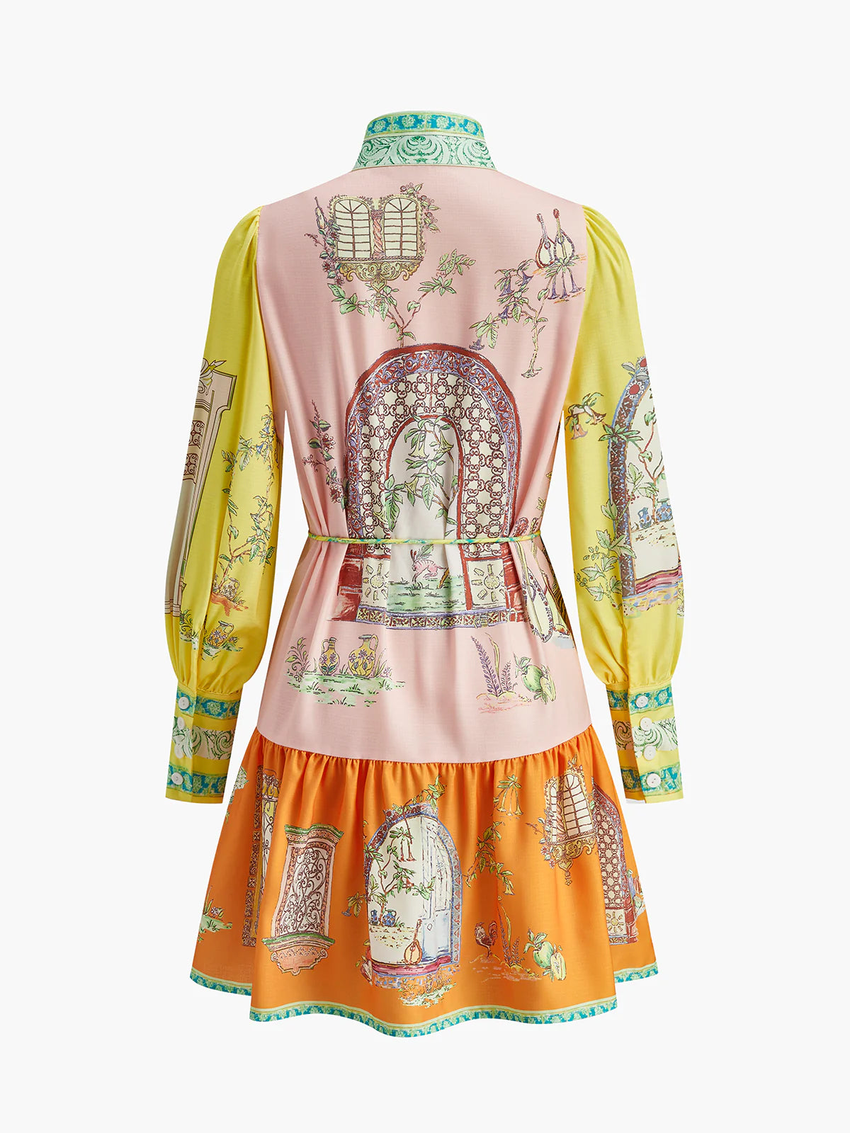 COMMENSE Print Mock-Neck Dress With Belt