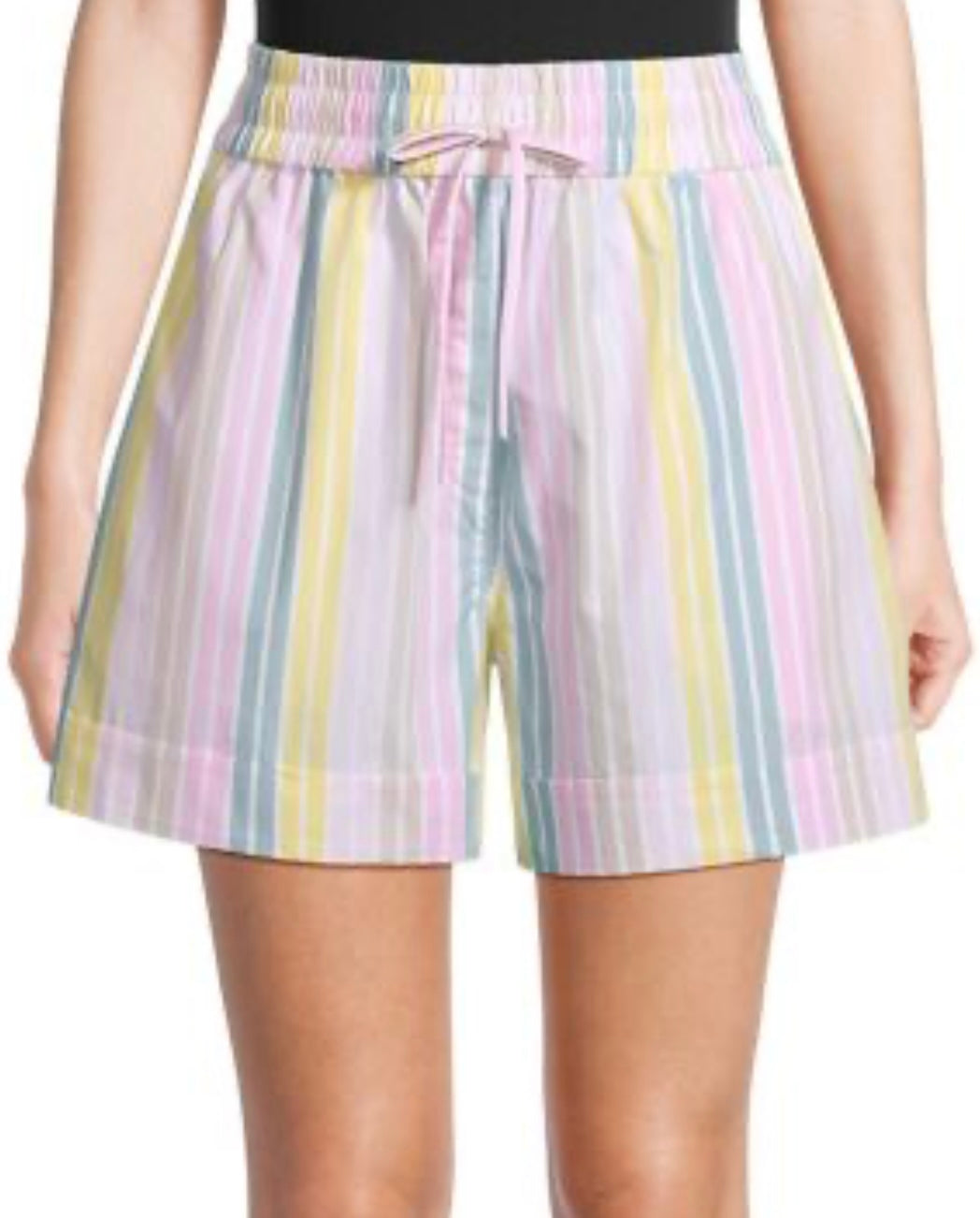 GANNI - 
Ganni Striped Drawstring Waist Shorts & Button-Up Blouse SET