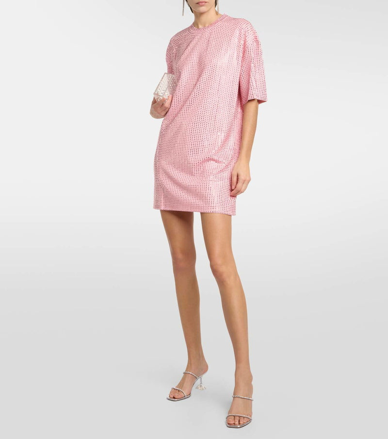 AREA pink rhinestone tshirt mini dress, open back