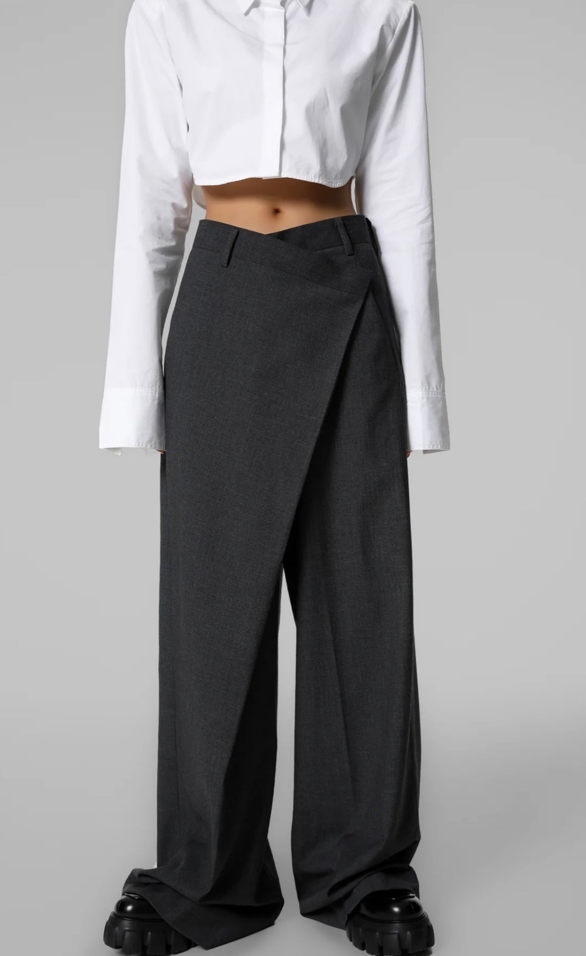 MARJORIE ASYMMETRICAL TROUSERS - CHARCOAL