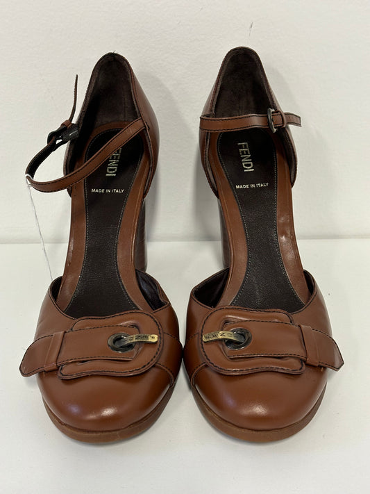 FENDI brown wedges with ankle strap