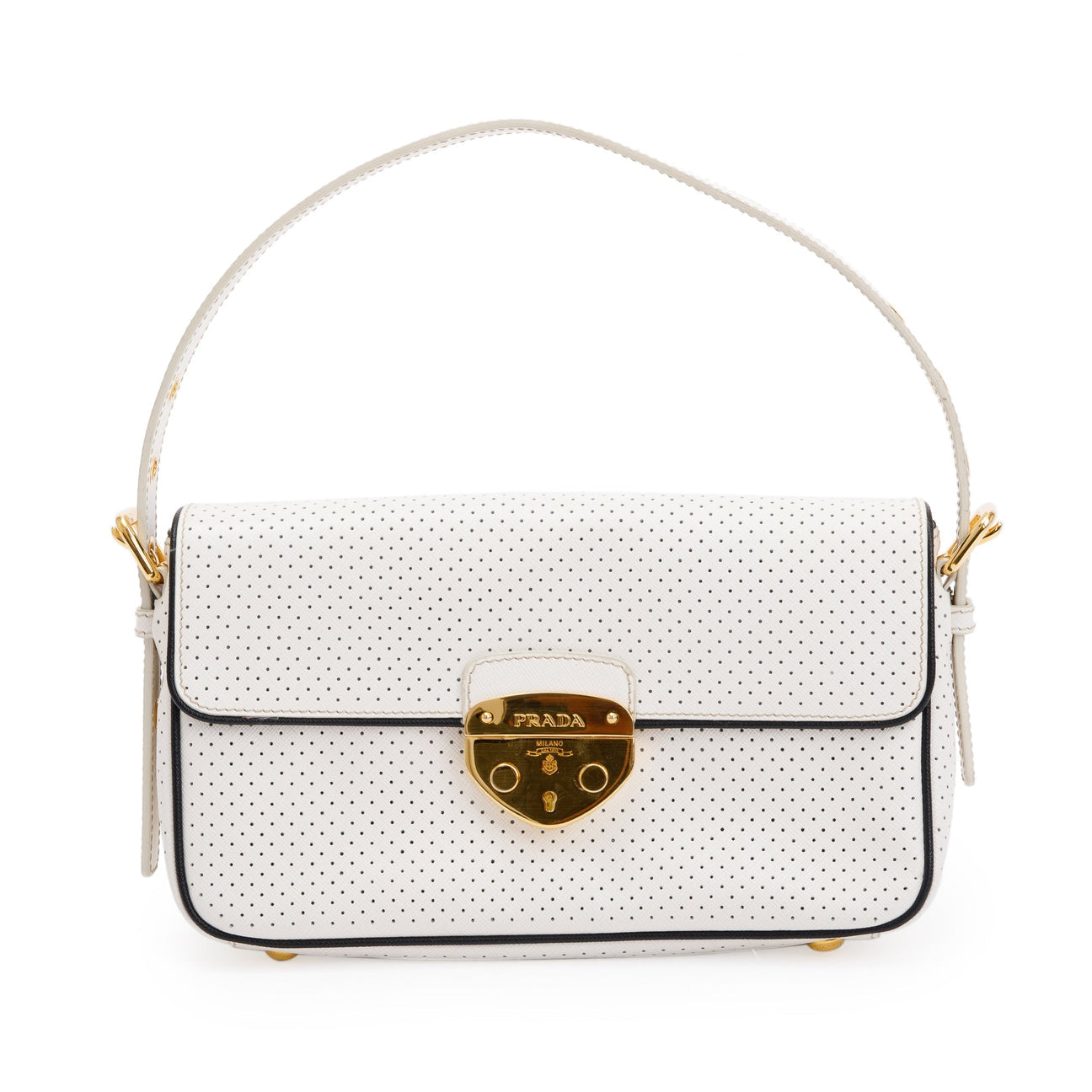 PRADA white perforated saffiano leather bag