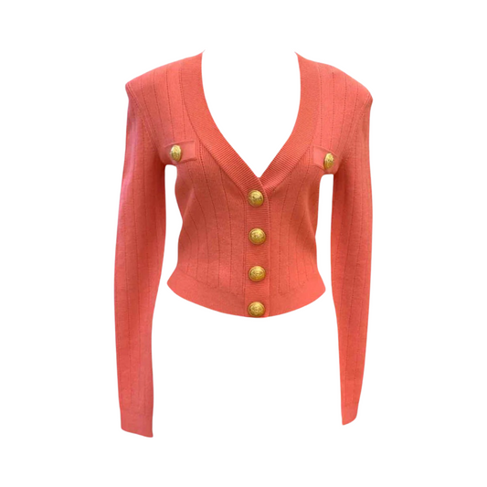 BALMAIN - Coral Cardi with Gold Snaps