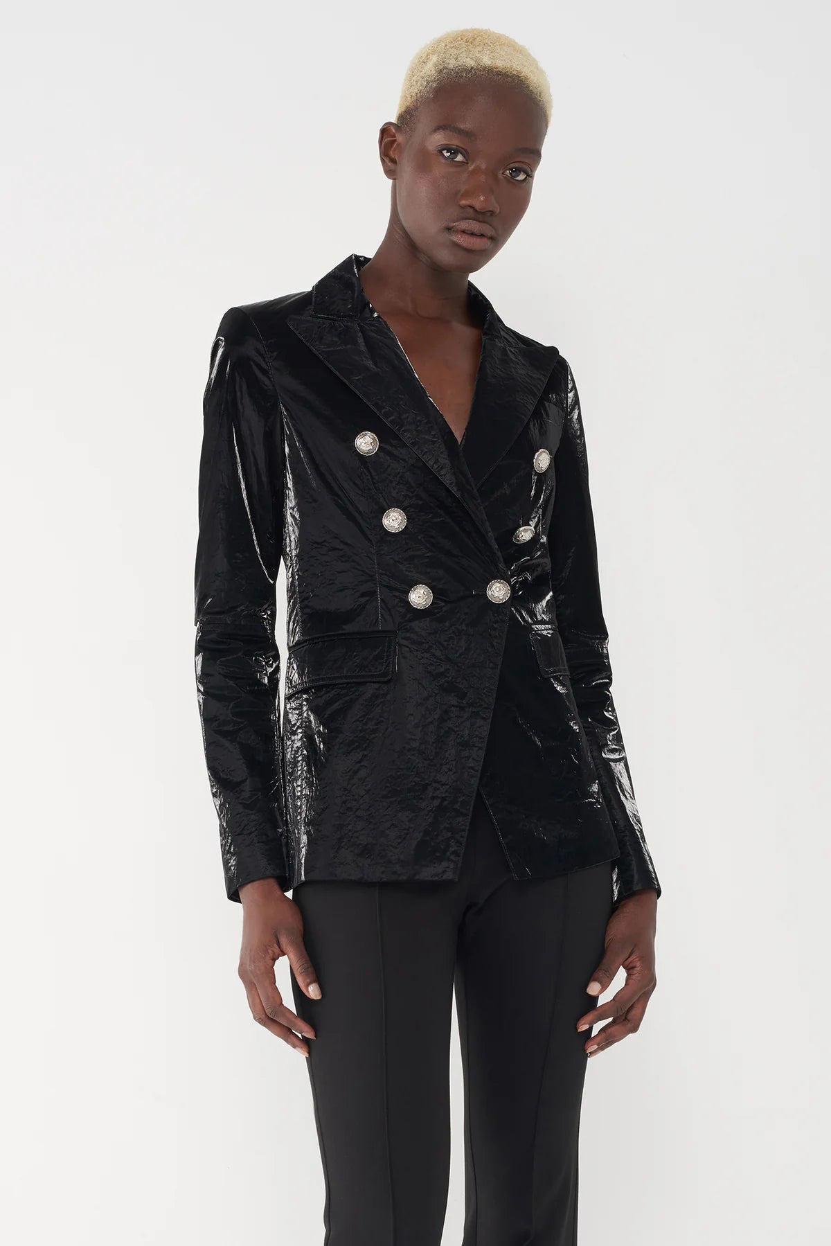 SOSKEN BLACK SHINY MILITARY BLAZER