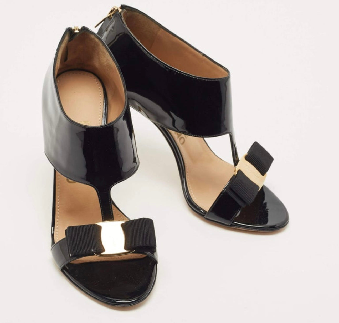 Salvatore Ferragamo - Black Patent Leather Pellas T Strap Sandals