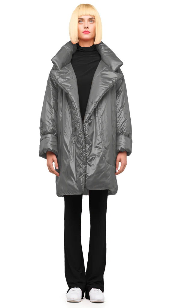 NORMA KAMALI long grey 'sleeping bag' coat with belt