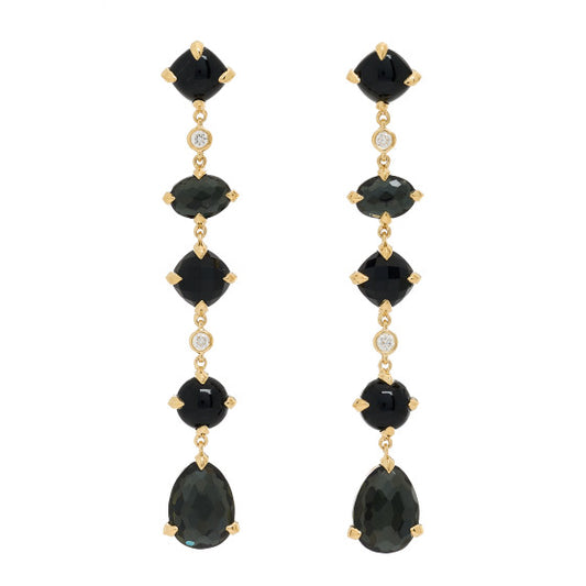 David Yurman Gold Drop Earrings with Diamond and Onyx