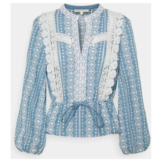 MAJE blue long sleeve blouse with white lace