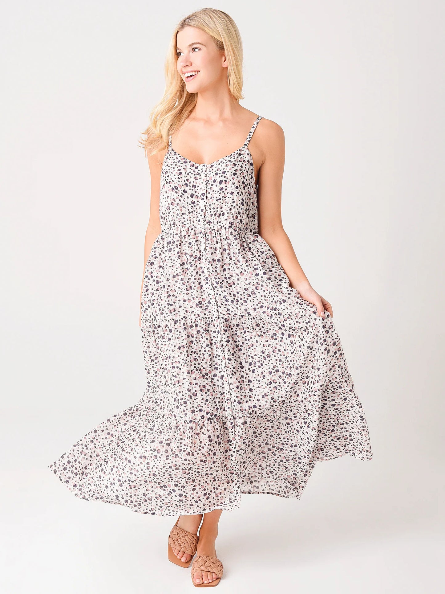 XIRENA spotted sleeveless button up midi dress