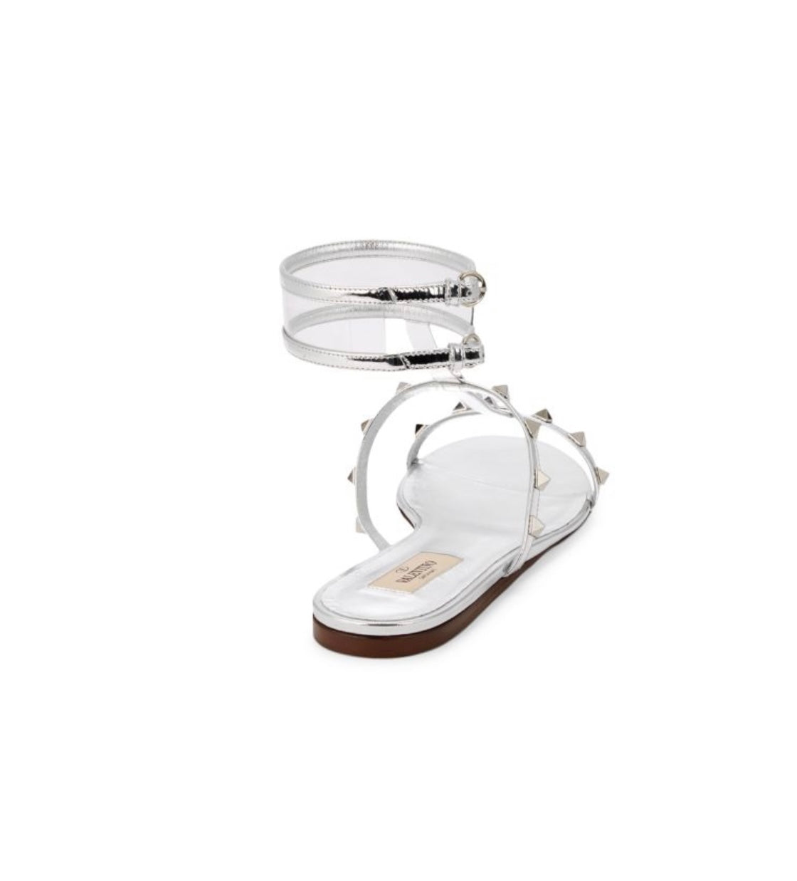 VALENTINO GARAVANI
Rockstud Metallic Leather & PVC T-Strap Sandals