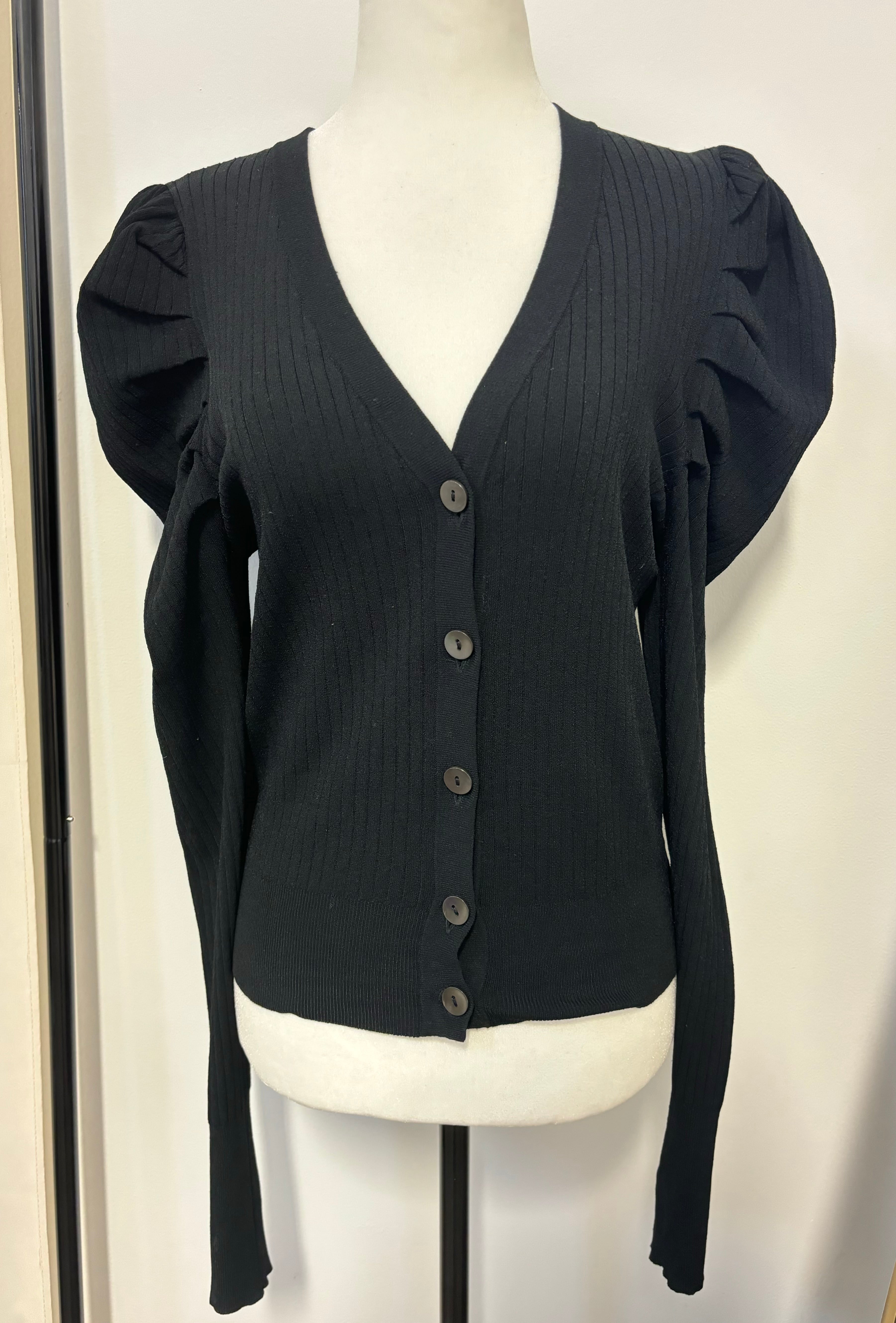 Autumn Cashmere Puff Sleeve Ribbed Cardigan