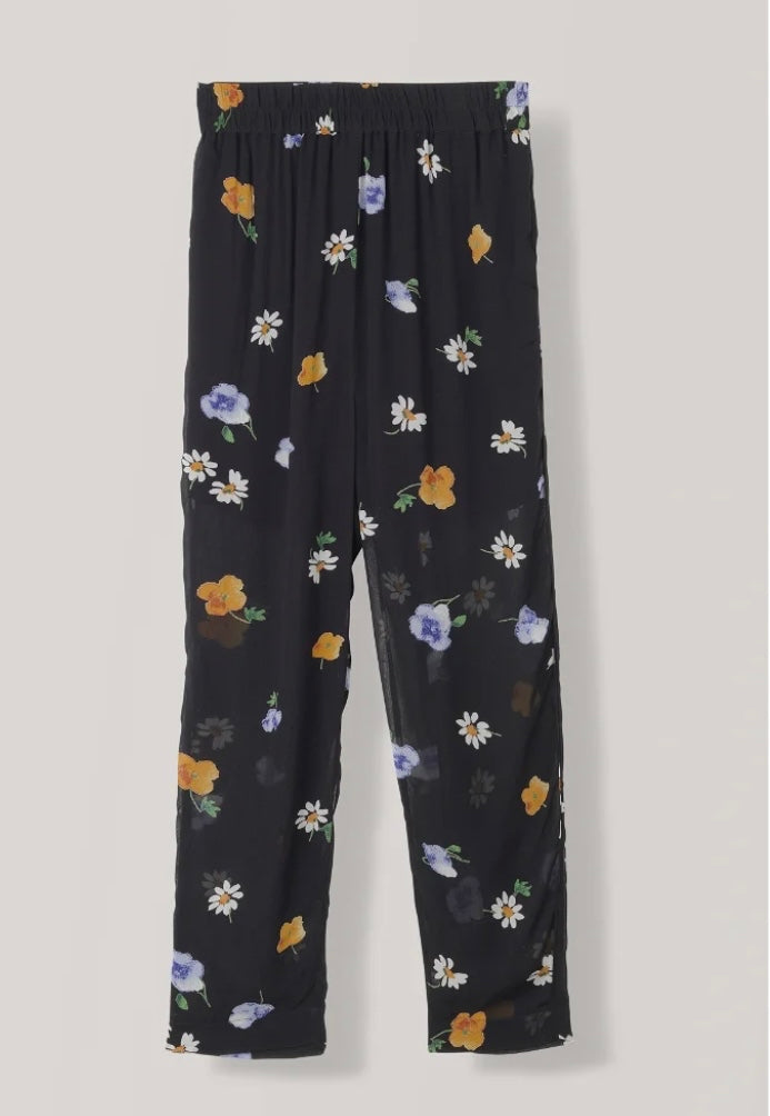 GANNI - Black Floral Wrap Top & Pants (sold as a set)