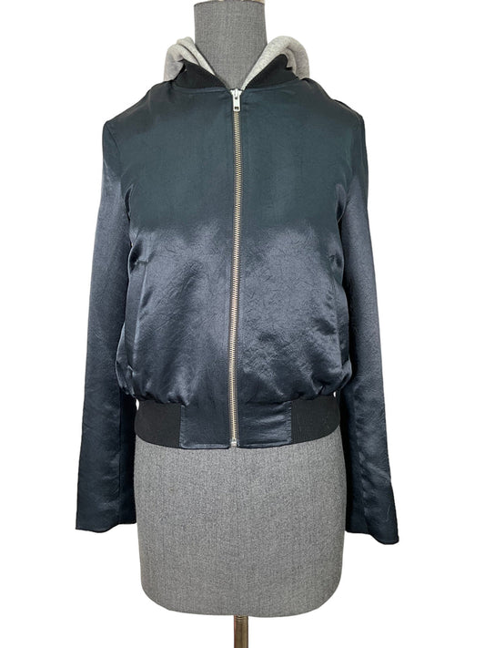 A.L.C black satin bomber with grey hoodie dickie