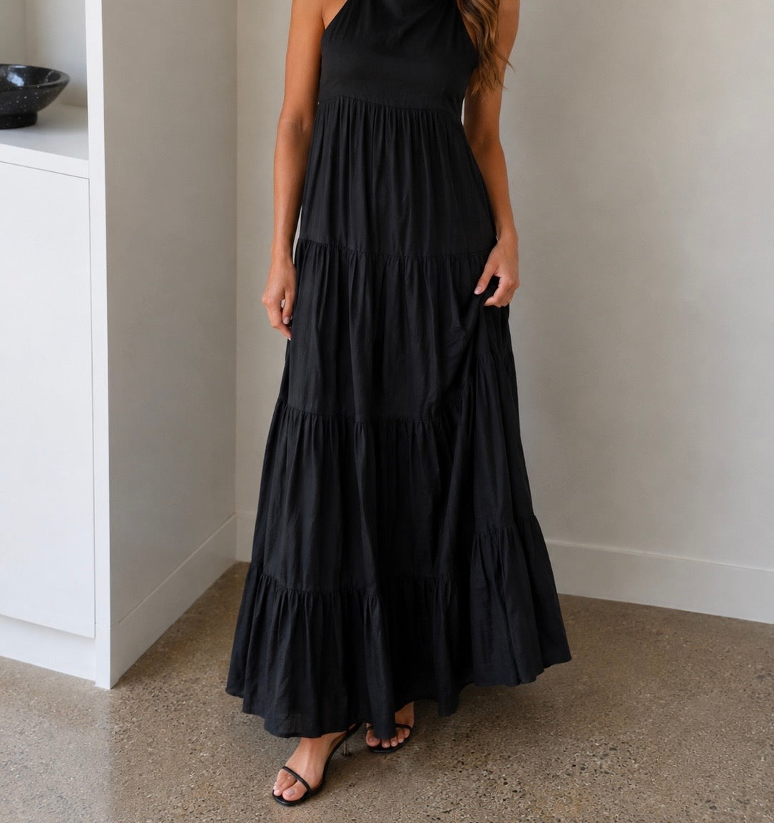 RAEY black cotton sleeveless maxi dress