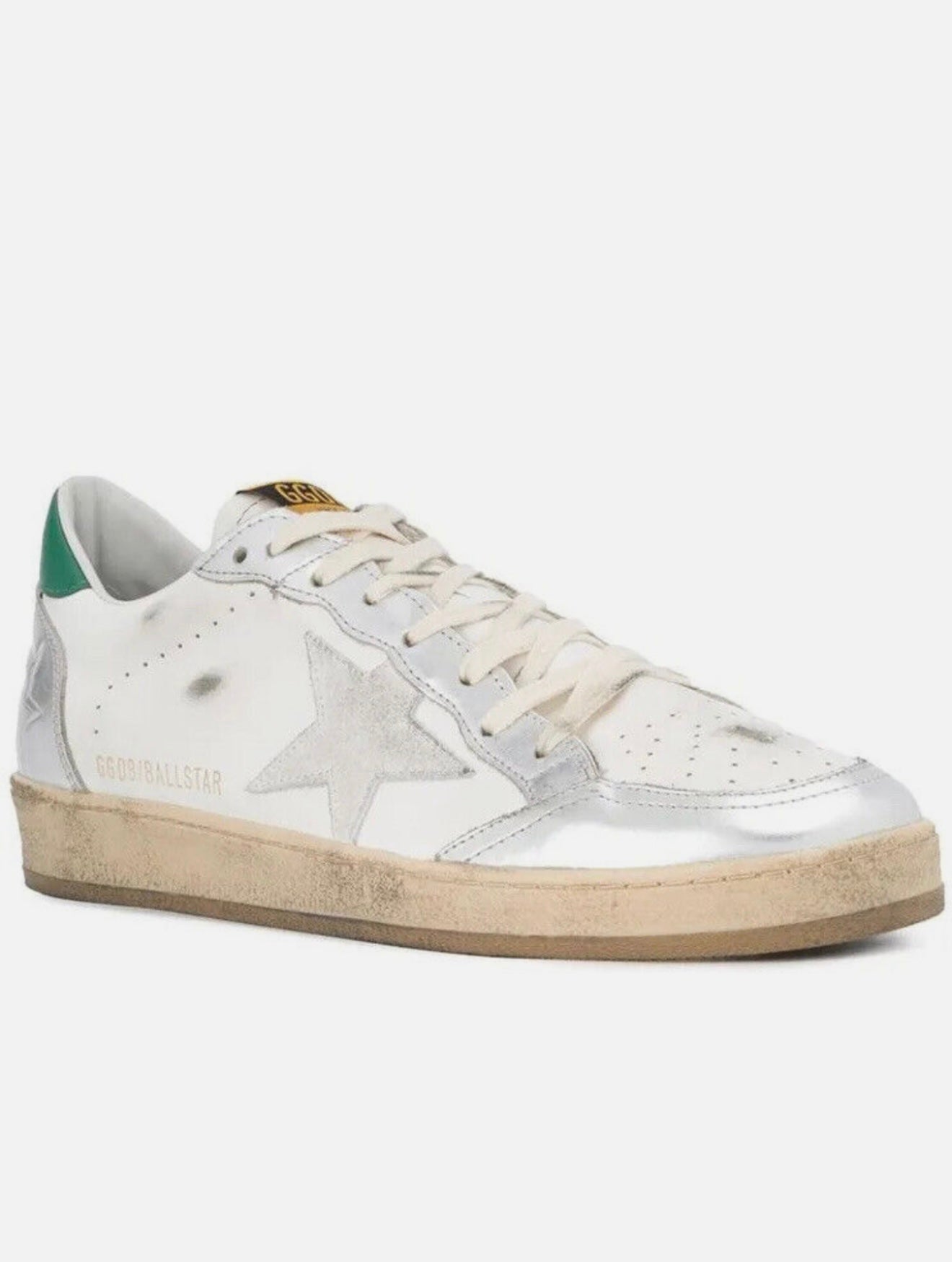 GOLDEN GOOSE Men’s Ball Star Leather Sneakers White Silver Green