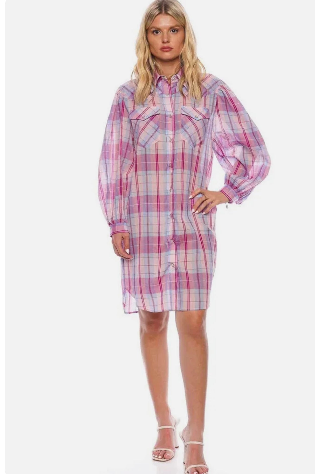 Isabel Marant Etoile / Brittany Pink Check Mini Shirt Dress