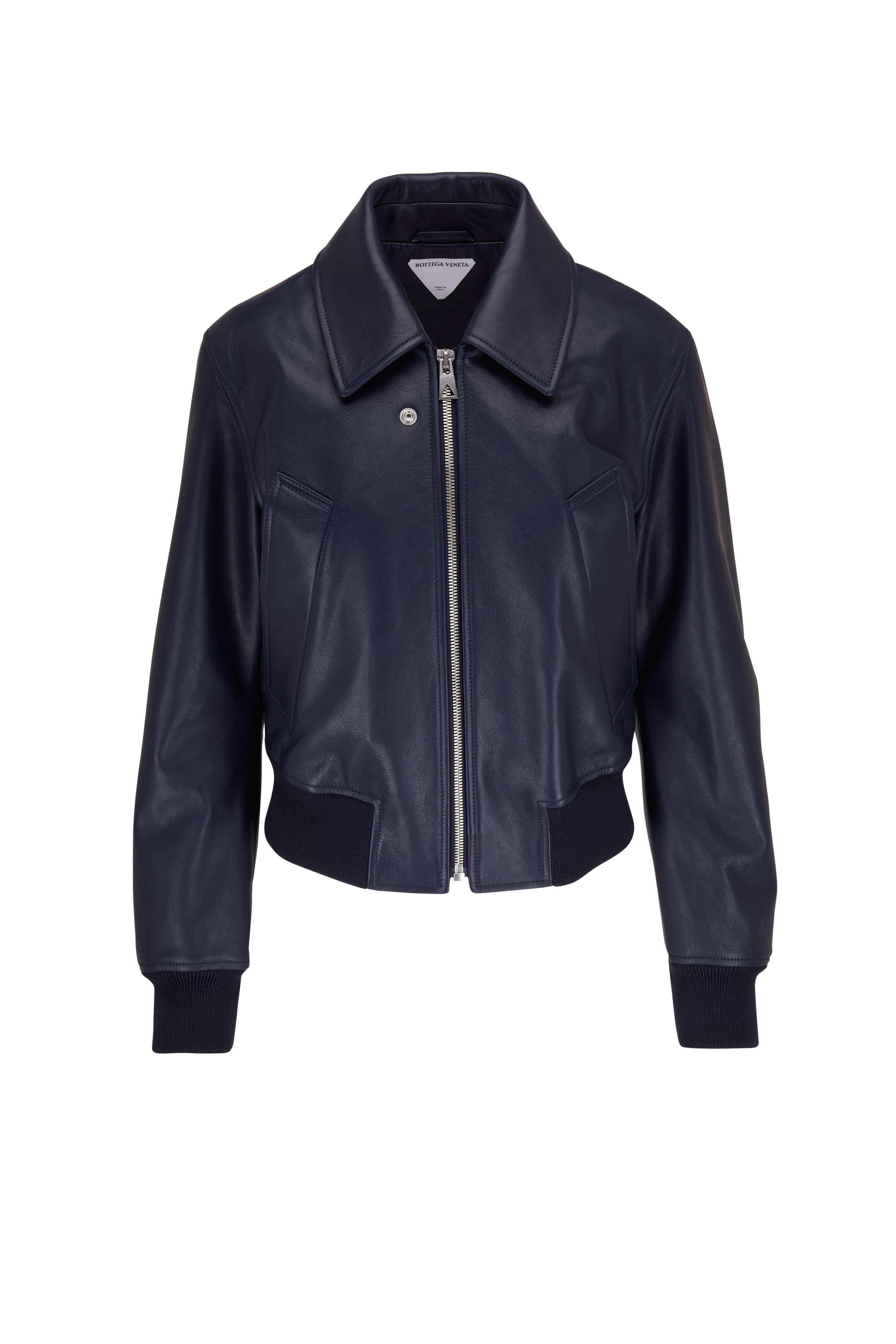 BOTTEGA VENETA blue cropped leather jacket