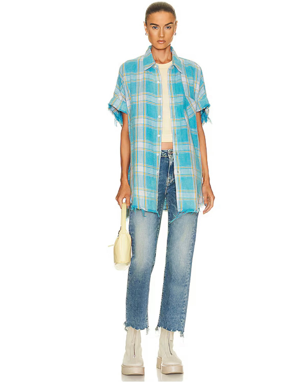 R13 BOY STRAIGHT W RIPS IN JASPER STRETCH JEANS