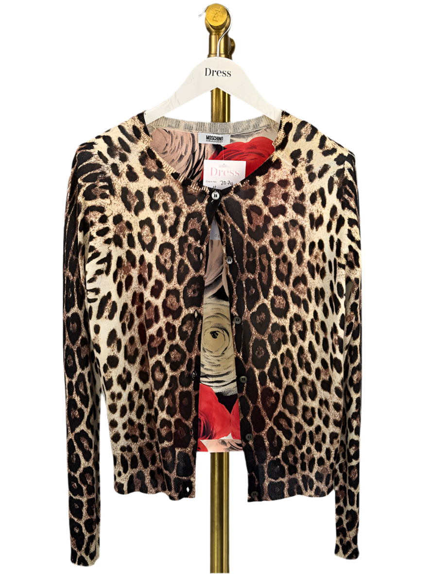 MOSCHINO 'cheap and chic' leopard/floral cropped cashmere blend cardigan