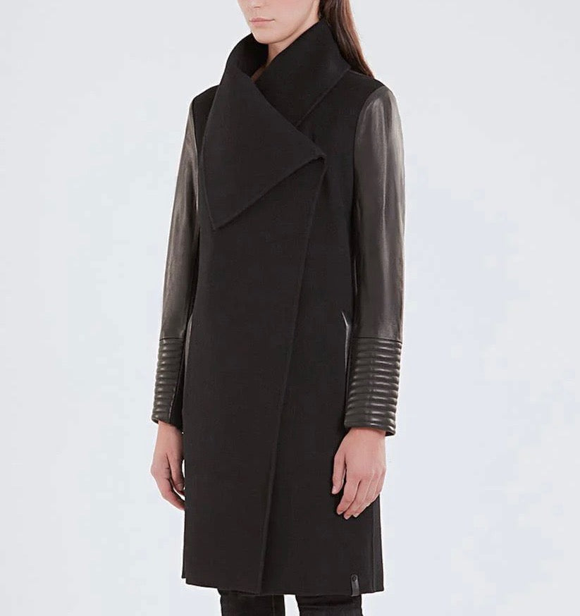 RUDSAK black cape style jacket with leather sleeves