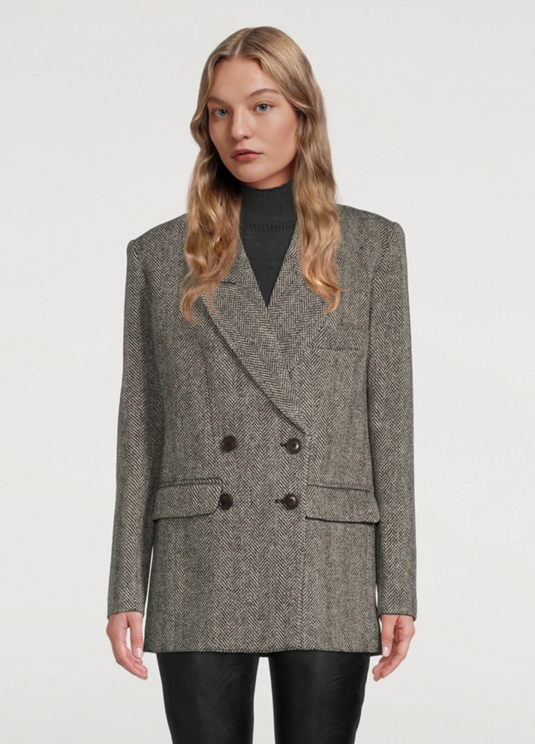 SMYTHE
Oversized Double-Breasted Wool Blazer In Herringbone