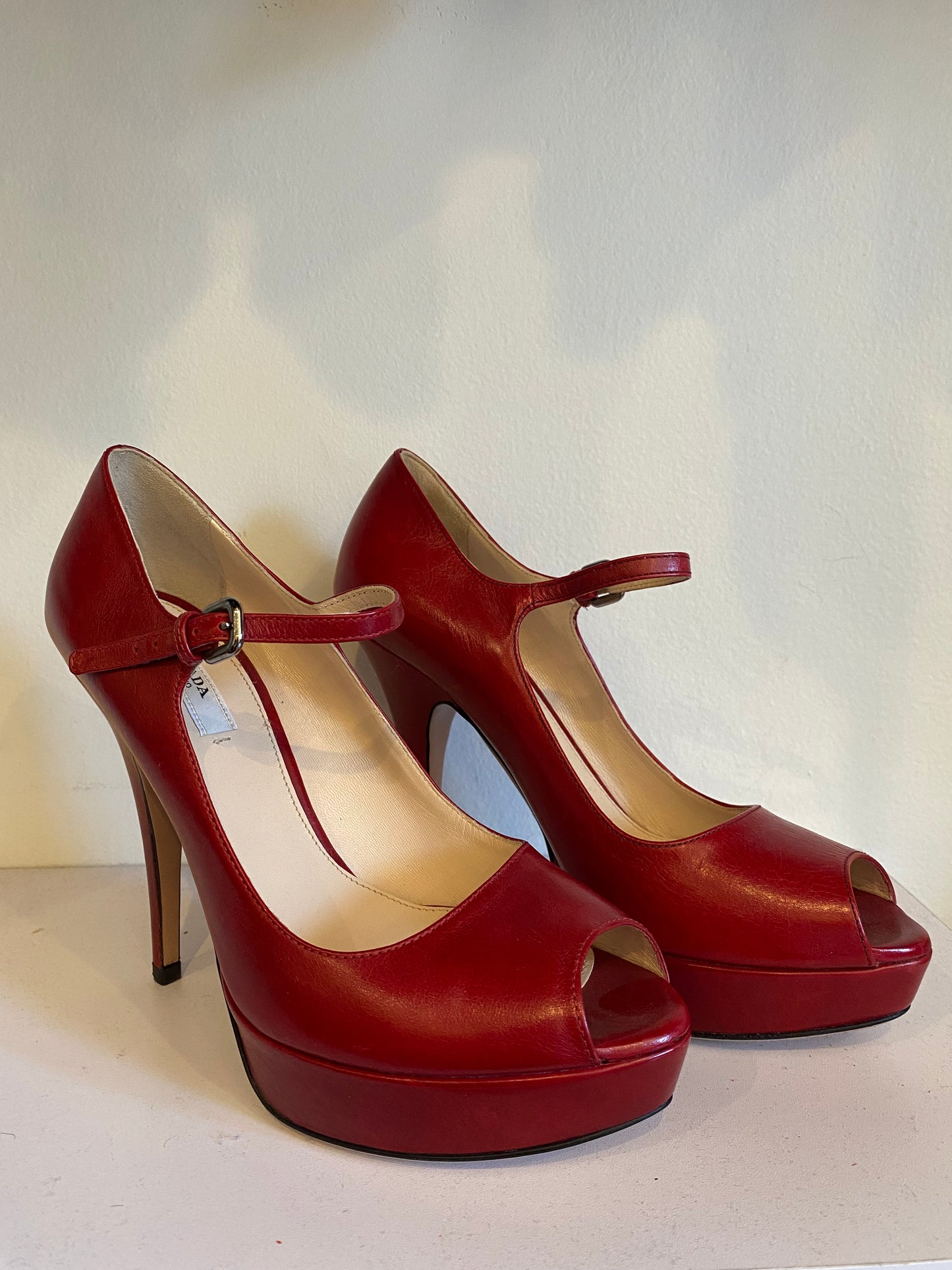 Pre-Loved Prada - Red Mary Jane Peep Toe Heels