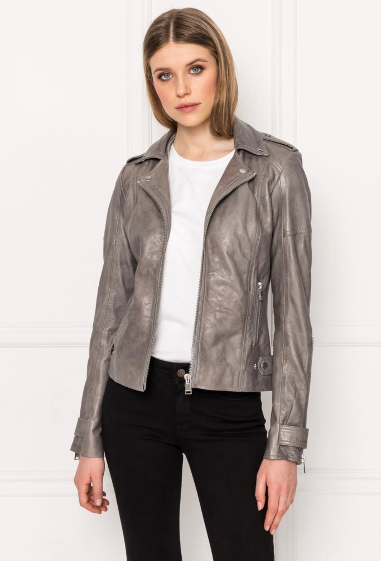 Lamarque- Anna Washed Biker With Hoodie- Whale Grey