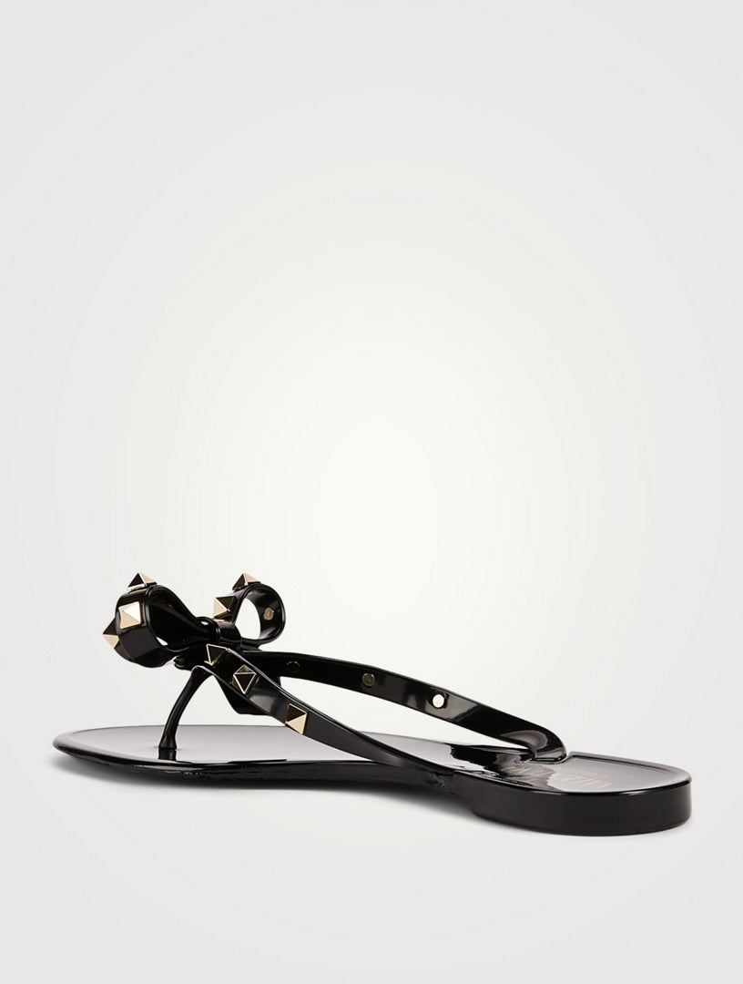 Valentino Garavi Black Rockstud with Bow Jelly Flip Flops
